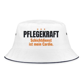 Pflegekraft Shirt – Schichtdienst ist mein Cardio - Bucket Hat - Weiß/Navy - Vorne