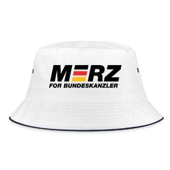 Merz for Bundeskanzler - Kanzler - Kanzlerkandidat - Bucket Hat - Weiß/Navy - Vorne