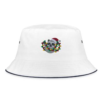 Weihnachtswaschbär mit Lichterketten - Bucket Hat - Weiß/Navy - Vorne
