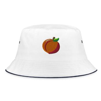 Pfirsich bestickt - Bucket Hat - Weiß/Navy - Vorne