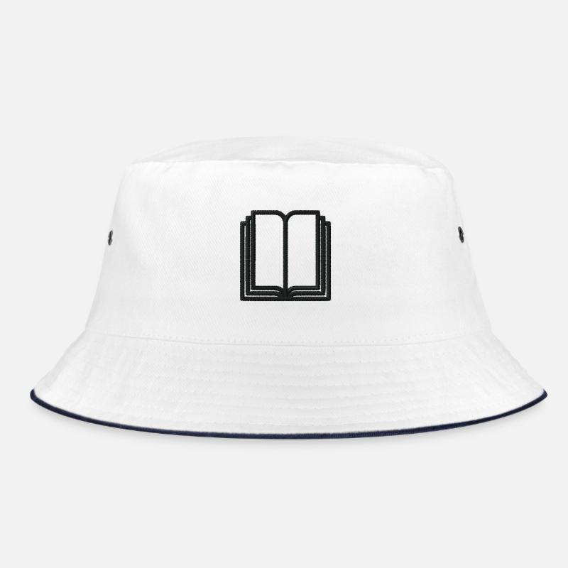 Offenes Buch bestickt - Bucket Hat - Weiß/Navy