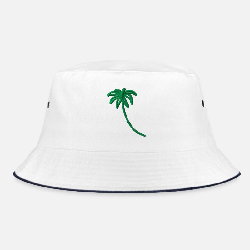 Palm Tree Embroidered - Bucket Hat - white/navy