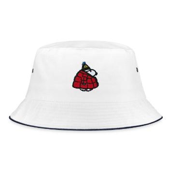 Peanuts Stickmotiv Snoopy Im Roten Puffermantel - Bucket Hat - Weiß/Navy - Vorne
