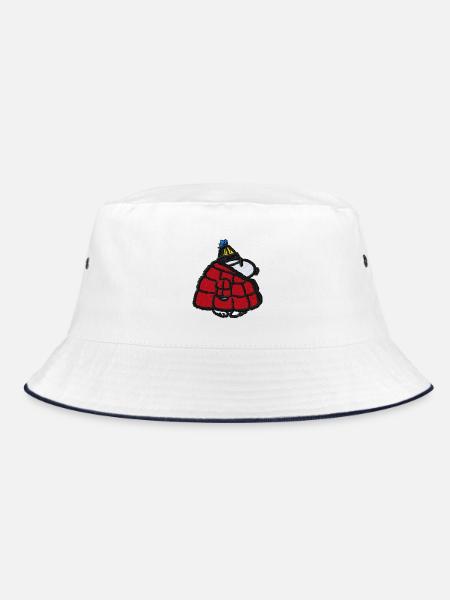 Peanuts Stickmotiv Snoopy Im Roten Puffermantel - Bucket Hat - Weiß/Navy
