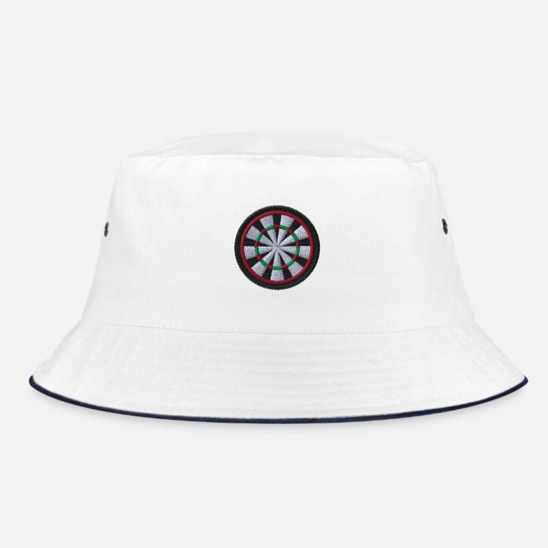 Dartscheibe bestickt - Bucket Hat - Weiß/Navy