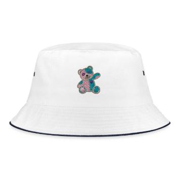 Patch Teddybär - Bucket Hat - Weiß/Navy - Vorne
