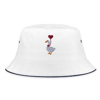 Gans mit Herzluftballon bestickt - Bucket Hat - Weiß/Navy - Vorne