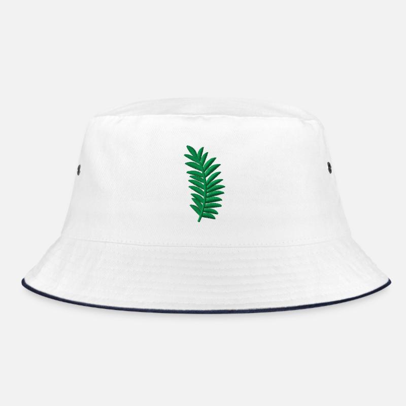 Embroidered palm leaf - Bucket Hat - white/navy