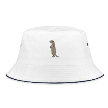 Erdmännchen bestickt - Bucket Hat - Weiß/Navy - Vorne