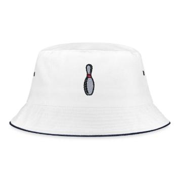 Bowling Pin bestickt - Bucket Hat - Weiß/Navy - Vorne