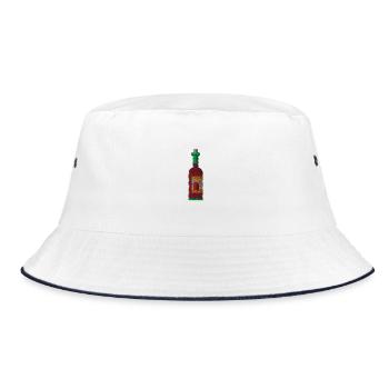 Weinflasche bestickt - Bucket Hat - Weiß/Navy - Vorne