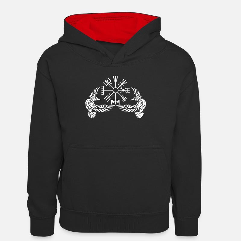 Corbeaux blancs et boussole viking - Sweat à capuche contrasté Enfant - noir/rouge
