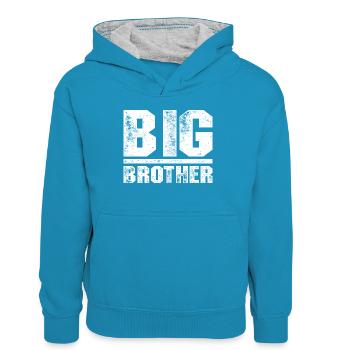 Orwellscher Überwachungs-Bold - Kinder Kontrast-Hoodie - Pfauenblau/Grau meliert - Vorne
