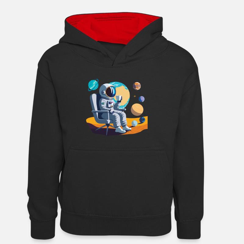 Pause-café interstellaire - Sweat à capuche contrasté Enfant - noir/rouge