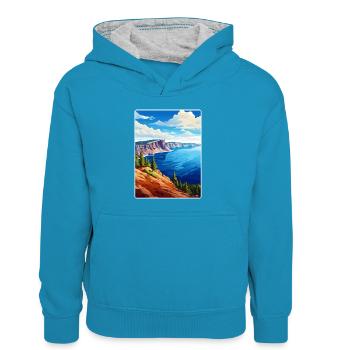 Affiche de voyage souvenir du parc national du lac Crater - Sweat à capuche contrasté Enfant - bleu paon/gris chiné - Devant