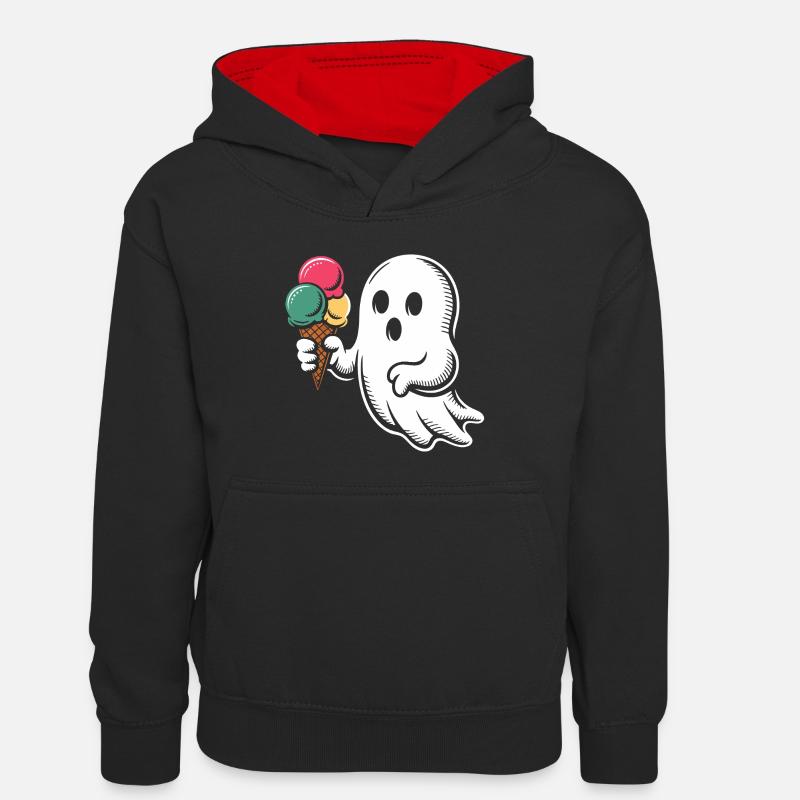 Geist mit bunter Eiswaffel - Kinder Kontrast-Hoodie - Schwarz/Rot