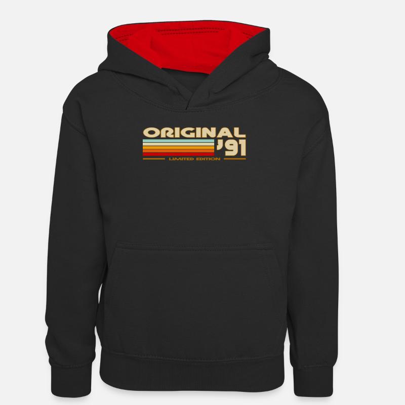 1991 - Sweat à capuche contrasté Enfant - noir/rouge