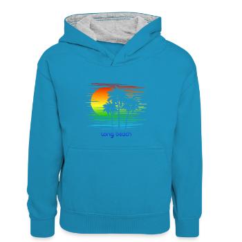 Long Beach Californie LGBTQ Rainbow Flag Pride - Sweat à capuche contrasté Enfant - bleu paon/gris chiné - Devant
