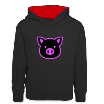 Pig Head Sow - Kids’ Contrast Hoodie - black/red - Front