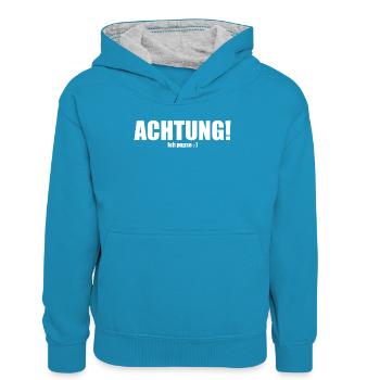Achtung! Ich pupse ;-) - Kinder Kontrast-Hoodie - Pfauenblau/Grau meliert - Vorne