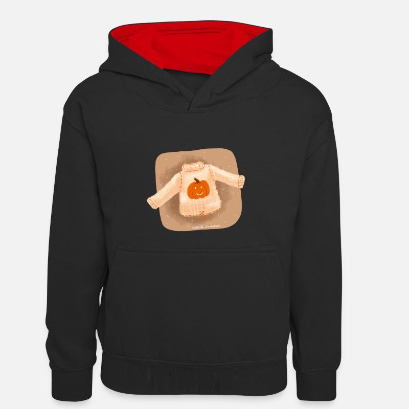 météo pull - Sweat à capuche contrasté Enfant - noir/rouge