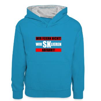 Wir feiern nicht wir SKlieren | farben änderbar - Kinder Kontrast-Hoodie - Pfauenblau/Grau meliert - Vorne