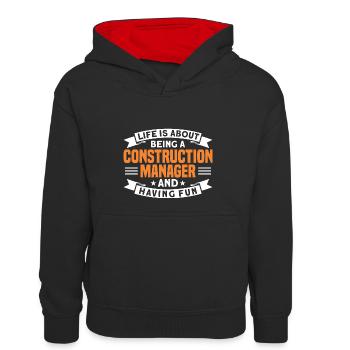 Directeur de la construction Superviseur de la construction Don de projet de construction - Sweat à capuche contrasté Enfant - noir/rouge - Devant