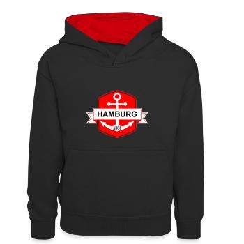 Hamburg Ahoi - Kinder Kontrast-Hoodie - Schwarz/Rot - Vorne