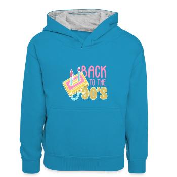 90s 90 - Sweat à capuche contrasté Enfant - bleu paon/gris chiné - Devant