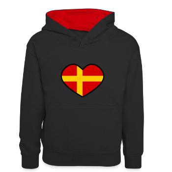 Skåne Herz - Kinder Kontrast-Hoodie - Schwarz/Rot - Vorne