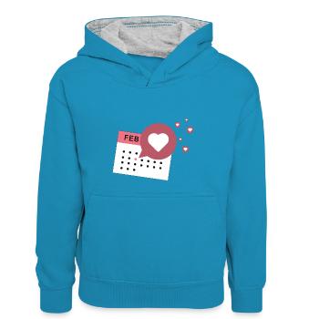 Symbol "Kalender Gefällt mir" - Kinder Kontrast-Hoodie - Pfauenblau/Grau meliert - Vorne
