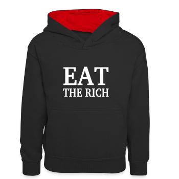 EAT THE RICH - Kinder Kontrast-Hoodie - Schwarz/Rot - Vorne
