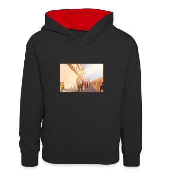 Elephant Ride at Amber-Fort Amber Jaipur India - Kids’ Contrast Hoodie - black/red - Front