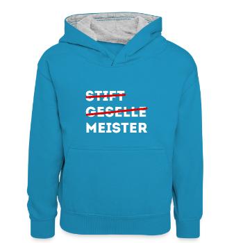 Stift, Geselle, Meister - Kinder Kontrast-Hoodie - Pfauenblau/Grau meliert - Vorne