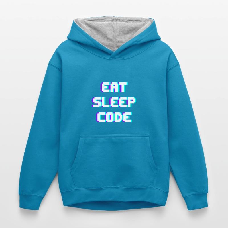 EAT SLEEP CODE Programmeur Coder Devise Sweat à capuche contrasté Enfant