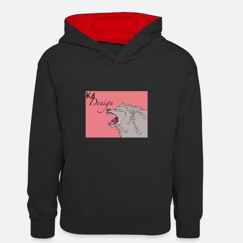 Wild wolf design - Sweat à capuche contrasté Enfant - noir/rouge