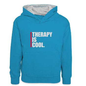 la thérapie est cool Citation - Sweat à capuche contrasté Enfant - bleu paon/gris chiné - Devant