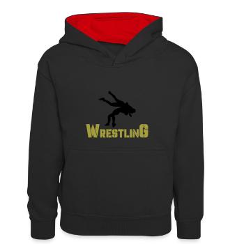 wrestling - Kinder Kontrast-Hoodie - Schwarz/Rot - Vorne