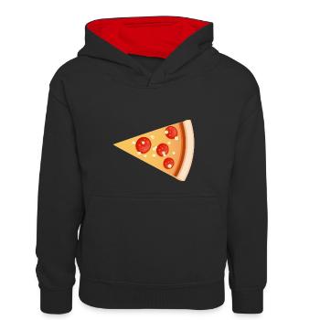 Pizza kid Pizza slice - Kinder Kontrast-Hoodie - Schwarz/Rot - Vorne