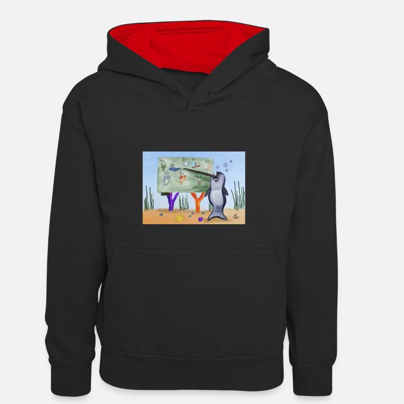 Enseignant Narval - Sweat à capuche contrasté Enfant - noir/rouge