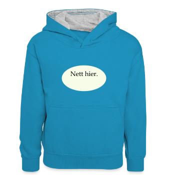 Nett hier Blanko Vorlage - Kinder Kontrast-Hoodie - Pfauenblau/Grau meliert - Vorne