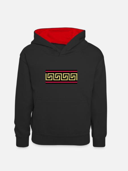 Greek Key - Kids’ Contrast Hoodie - black/red