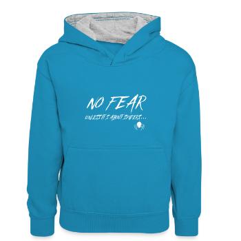 Pas de peur - Sweat à capuche contrasté Enfant - bleu paon/gris chiné - Devant