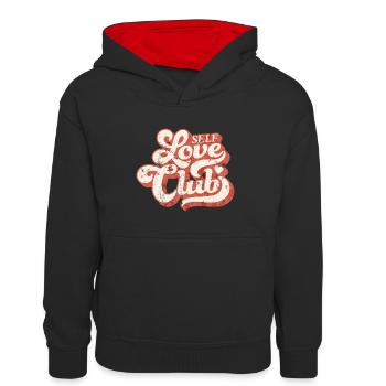 SELF LOVE CLUB GROOVY 70s TYPO - Kids’ Contrast Hoodie - black/red - Front
