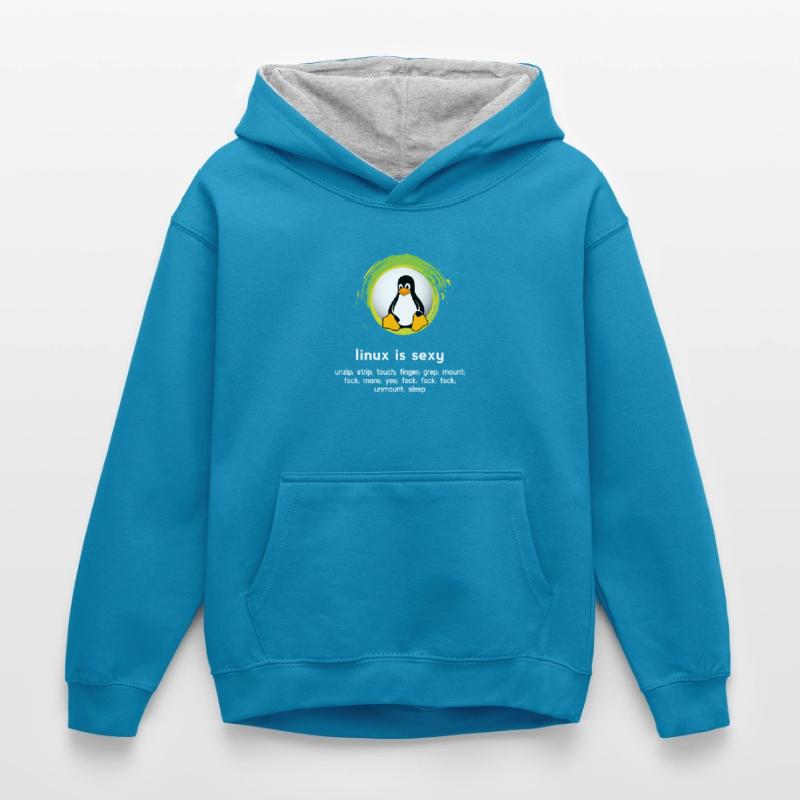 Computer System Penguin Nerd pc inside code admin Kids’ Contrast Hoodie