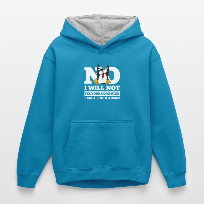 Correction de l'ordinateur Linux SysAdmin Hacker Coder Penguin Sweat à capuche contrasté Enfant