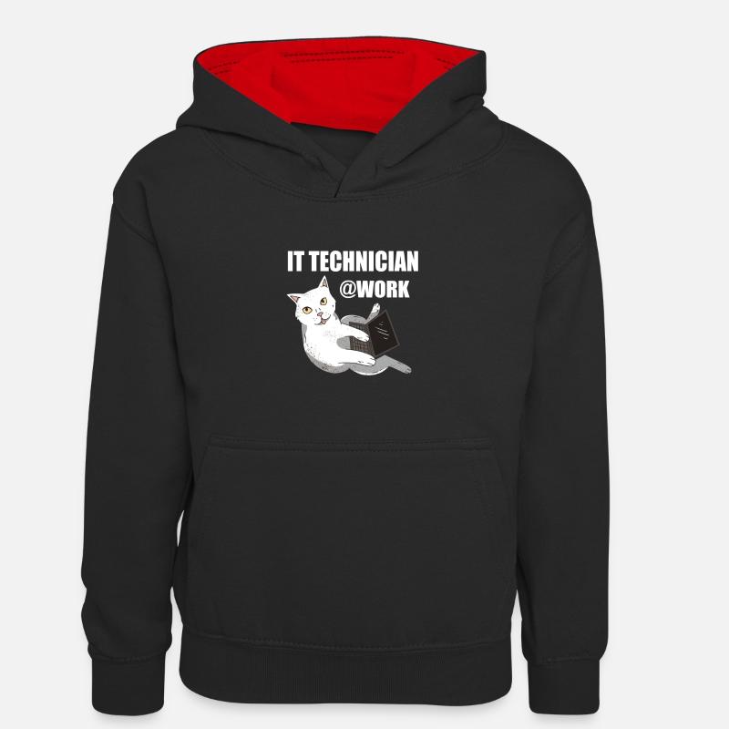 IT technicien de chat programmeur Techie - Sweat à capuche contrasté Enfant - noir/rouge