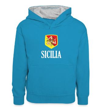 Sicilia Palermo Italienisch Wappen Sizilien - Kinder Kontrast-Hoodie - Pfauenblau/Grau meliert - Vorne