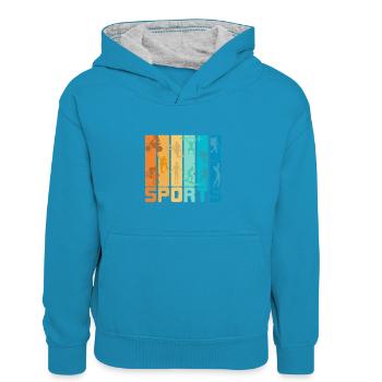 Sportif - Sweat à capuche contrasté Enfant - bleu paon/gris chiné - Devant