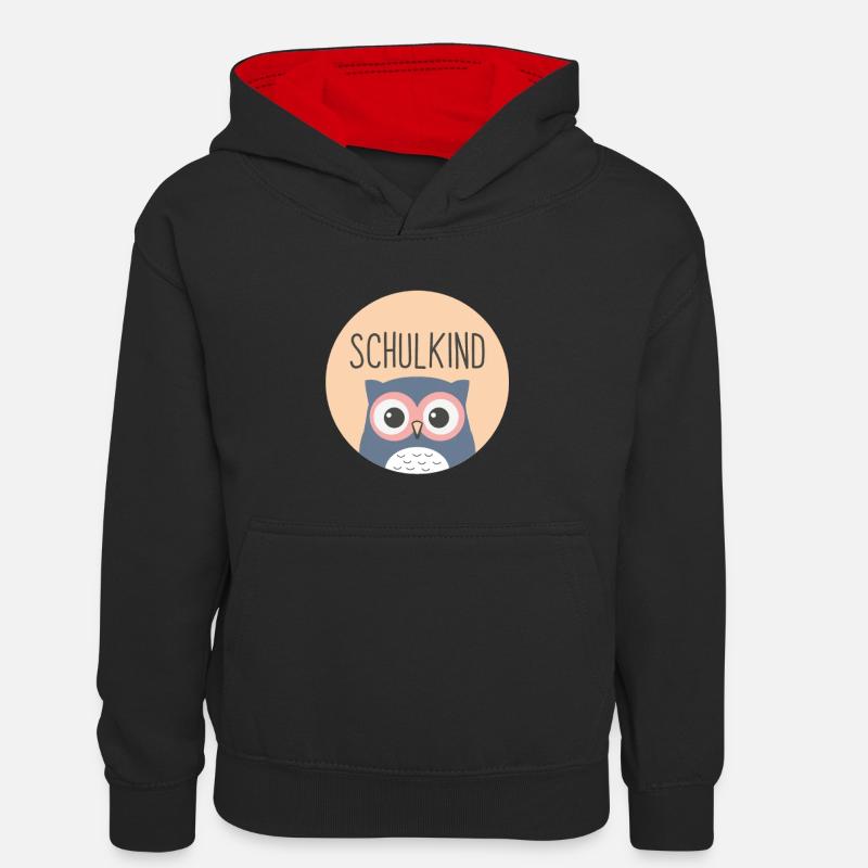 Geschenk Schulkind - Schulstart -Junge & Mädchen - Kinder Kontrast-Hoodie - Schwarz/Rot